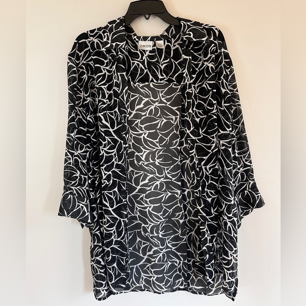 Y2K CHICO’S Sheer Silk Button Down Tunic Top Art Wear Minimalist Boho Size XL - Picture 3 of 15